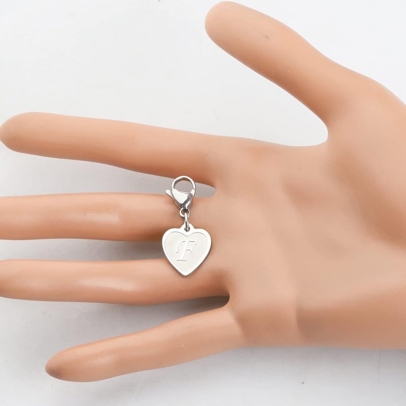 FAADBUK Initial Letter A-Z Alphabet Heart Charms for Jewelry Bracelet Keychain Necklace Initial Stainless steel Clasp Clip on Charm - Image 3